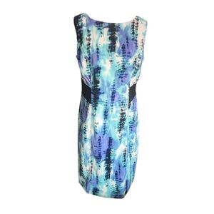 Dress Barn Blue Sheath Dress Geometric Tie Dye Womens Career Size 10
